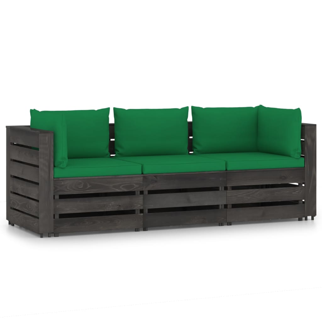 3-Sitzer-Gartensofa mit Kissen Grau Imprägniertes Holz kaufen