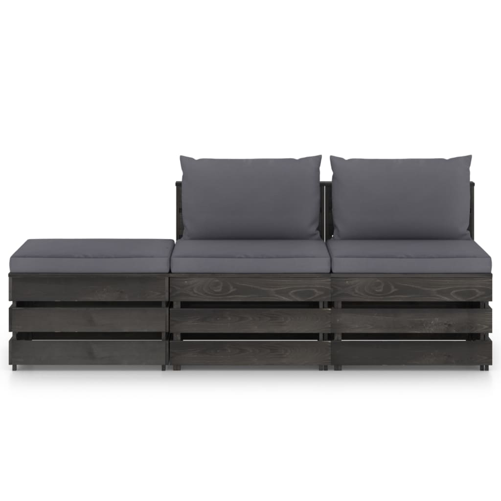 

vidaXL 3-delige Loungeset met kussens grijs geïmpregneerd hout