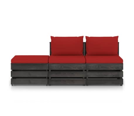 vidaXL 3 pcs conj. lounge jardim + almofadões madeira impreg. cinzento