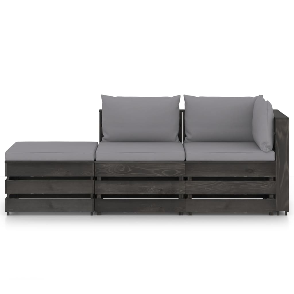 

vidaXL 3-delige Loungeset met kussens grijs geïmpregneerd hout