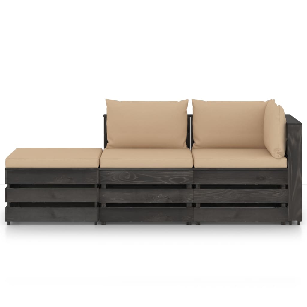 

vidaXL 3-delige Loungeset met kussens grijs geïmpregneerd hout