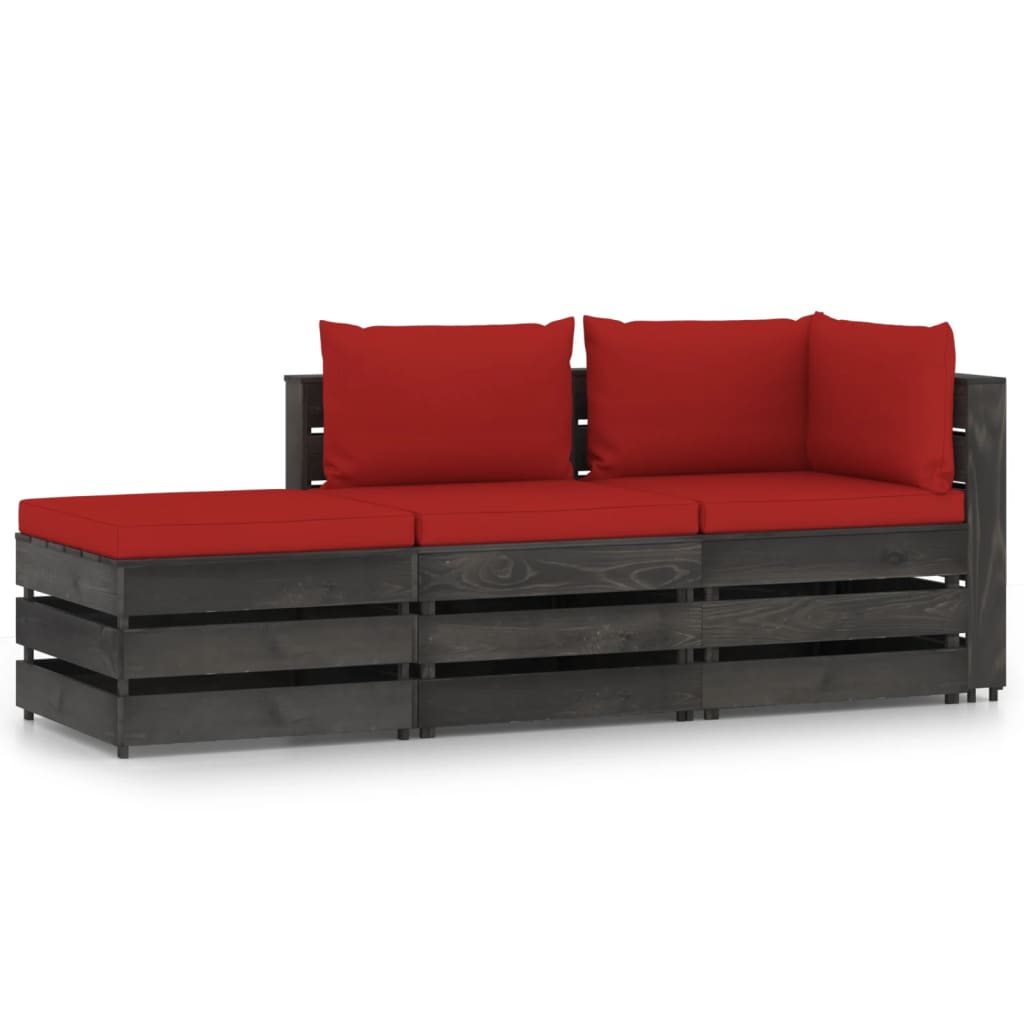vidaXL Set mobilier grădină cu perne, 3 piese, gri, lemn tratat gradina