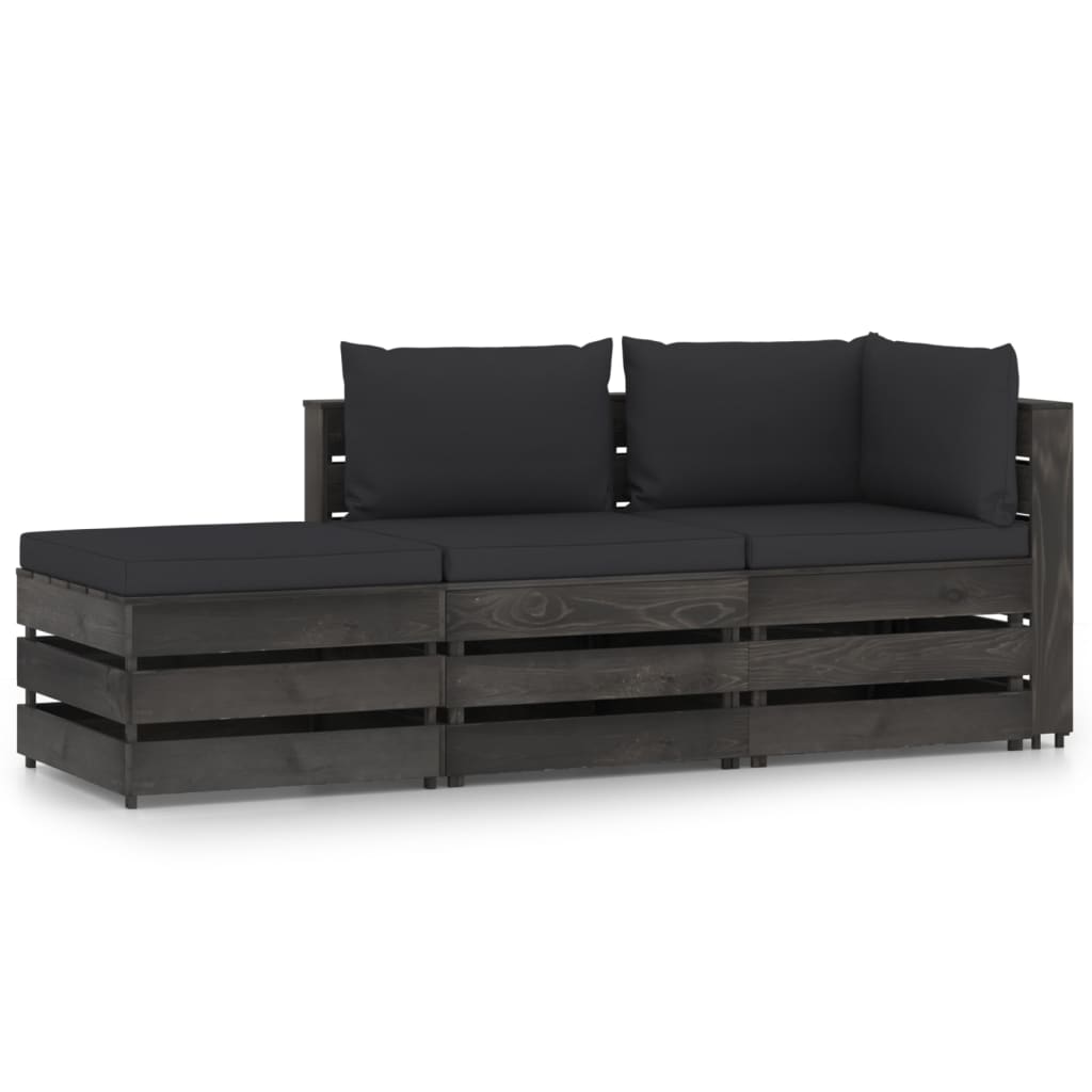 vidaXL Set mobilier grădină cu perne, 3 piese, gri, lemn impregnat gradina