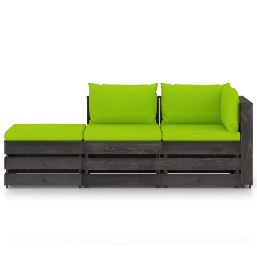 

vidaXL 3-delige Loungeset met kussens grijs geïmpregneerd hout
