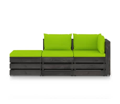 vidaXL 3 pcs conj. lounge jardim + almofadões madeira impreg. cinzento