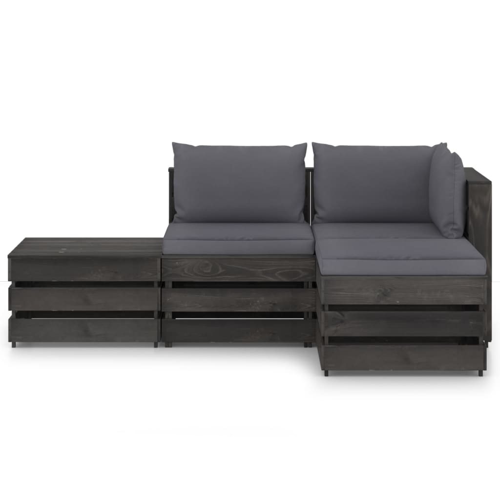 vidaXL 4-delige Loungeset met kussens grijs geïmpregneerd hout