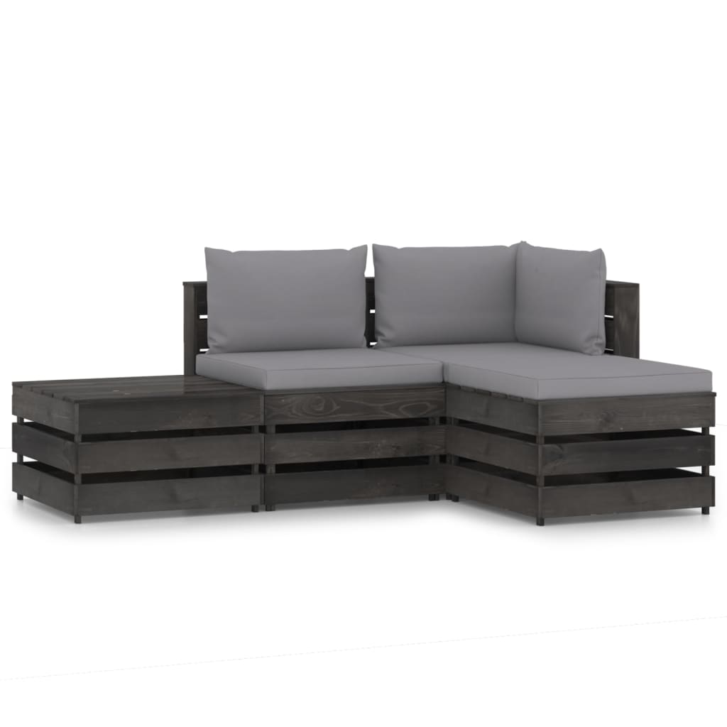 Salon de jardin 4 pcs avec coussins Bois imprégné de gris