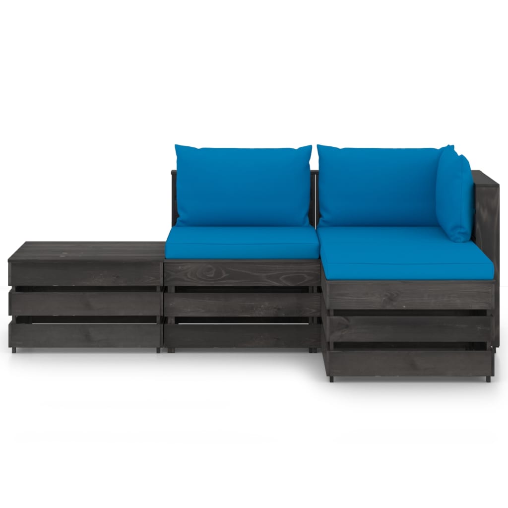 

vidaXL 4-delige Loungeset met kussens grijs geïmpregneerd hout