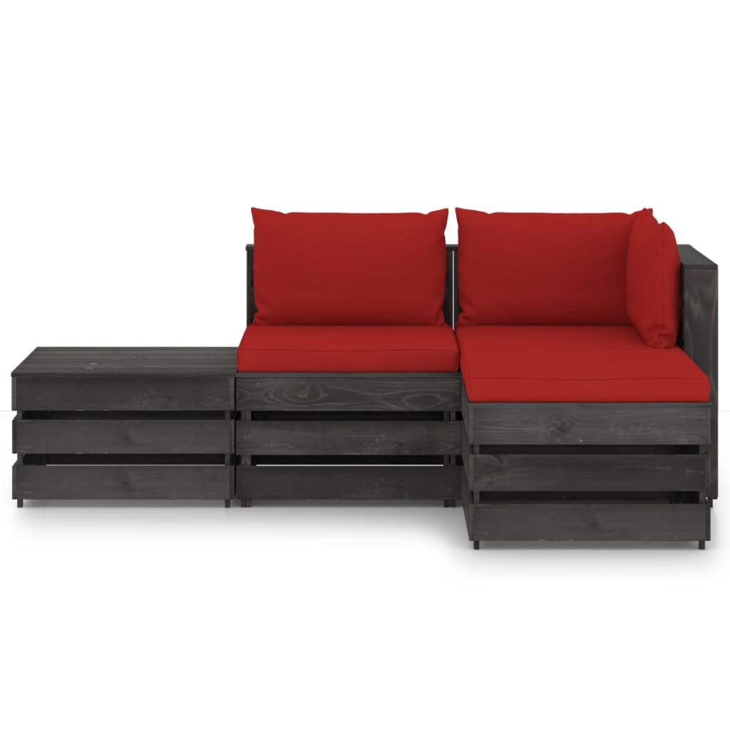 

vidaXL 4-delige Loungeset met kussens grijs geïmpregneerd hout