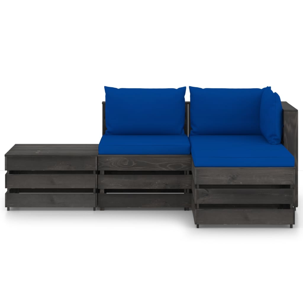 

vidaXL 4-delige Loungeset met kussens grijs geïmpregneerd hout