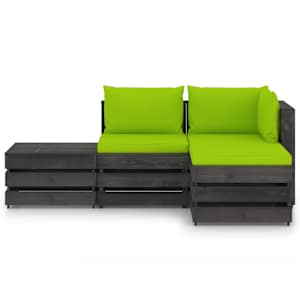 vidaXL Sodo komplektas su pagalvėlėmis, 4 dalių, impregnuota mediena