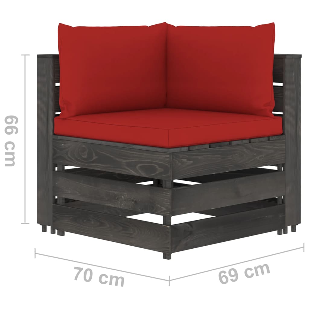 Ogrodowa sofa 4-os z poduszkami, impregnowane na szaro drewno