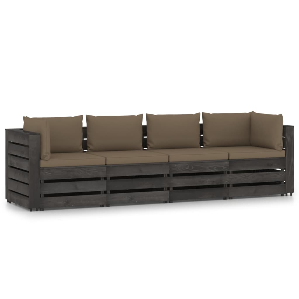 4-Sitzer Outdoor-Sofa mit Kissen Grau Imprägniertes Holz