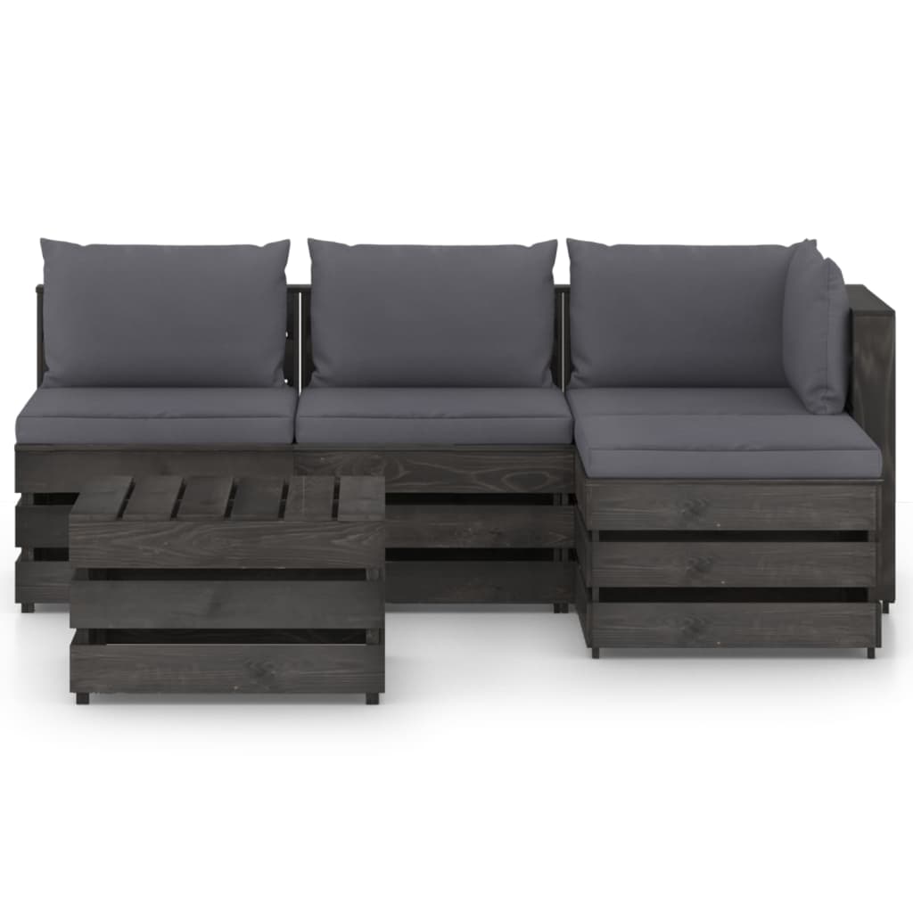 

vidaXL 5-delige Loungeset met kussens grijs geïmpregneerd hout