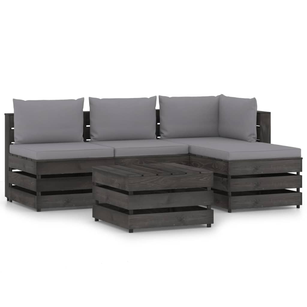 Salon de jardin 5 pcs avec coussins Bois imprégné de gris