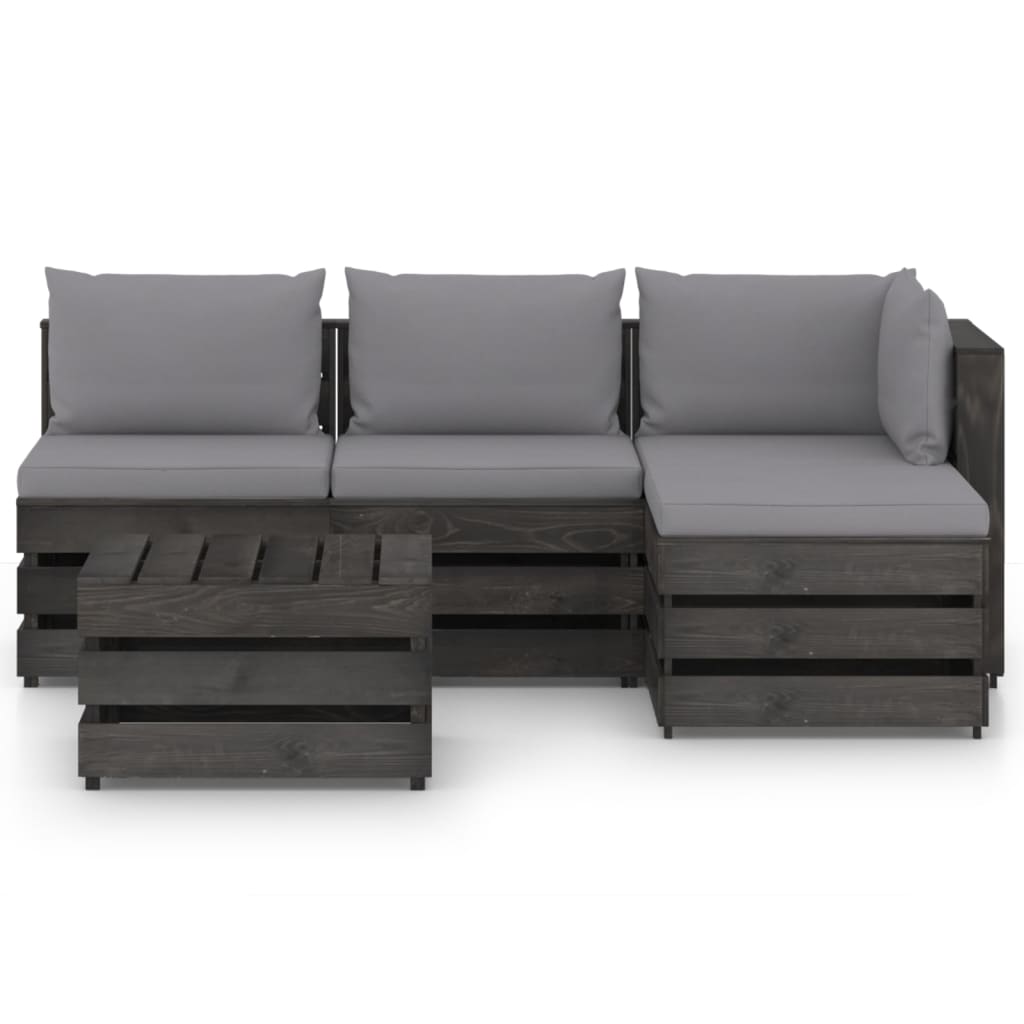 

vidaXL 5-delige Loungeset met kussens grijs geïmpregneerd hout