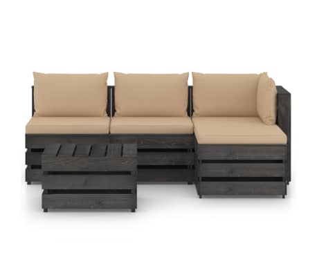 vidaXL Sodo komplektas su pagalvėlėmis, 5 dalių, impregnuota mediena