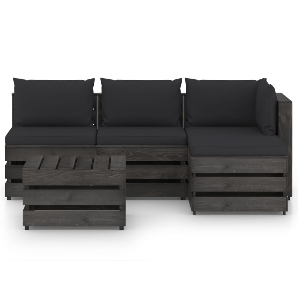 

vidaXL 5-delige Loungeset met kussens grijs geïmpregneerd hout