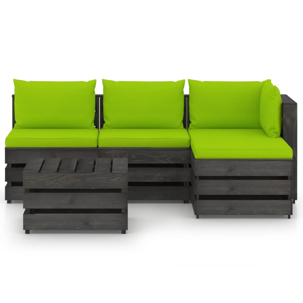 

vidaXL 5-delige Loungeset met kussens grijs geïmpregneerd hout