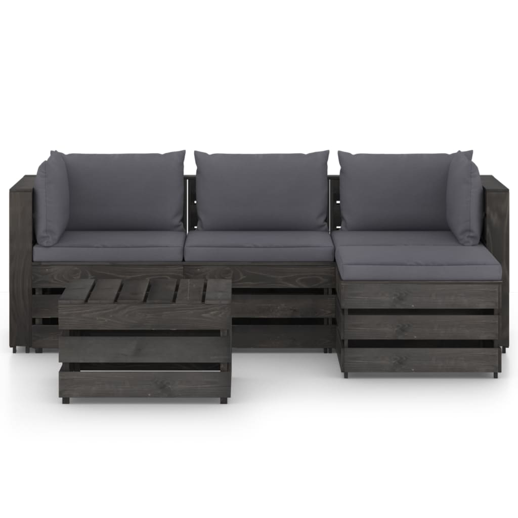 

vidaXL 5-delige Loungeset met kussens grijs geïmpregneerd hout