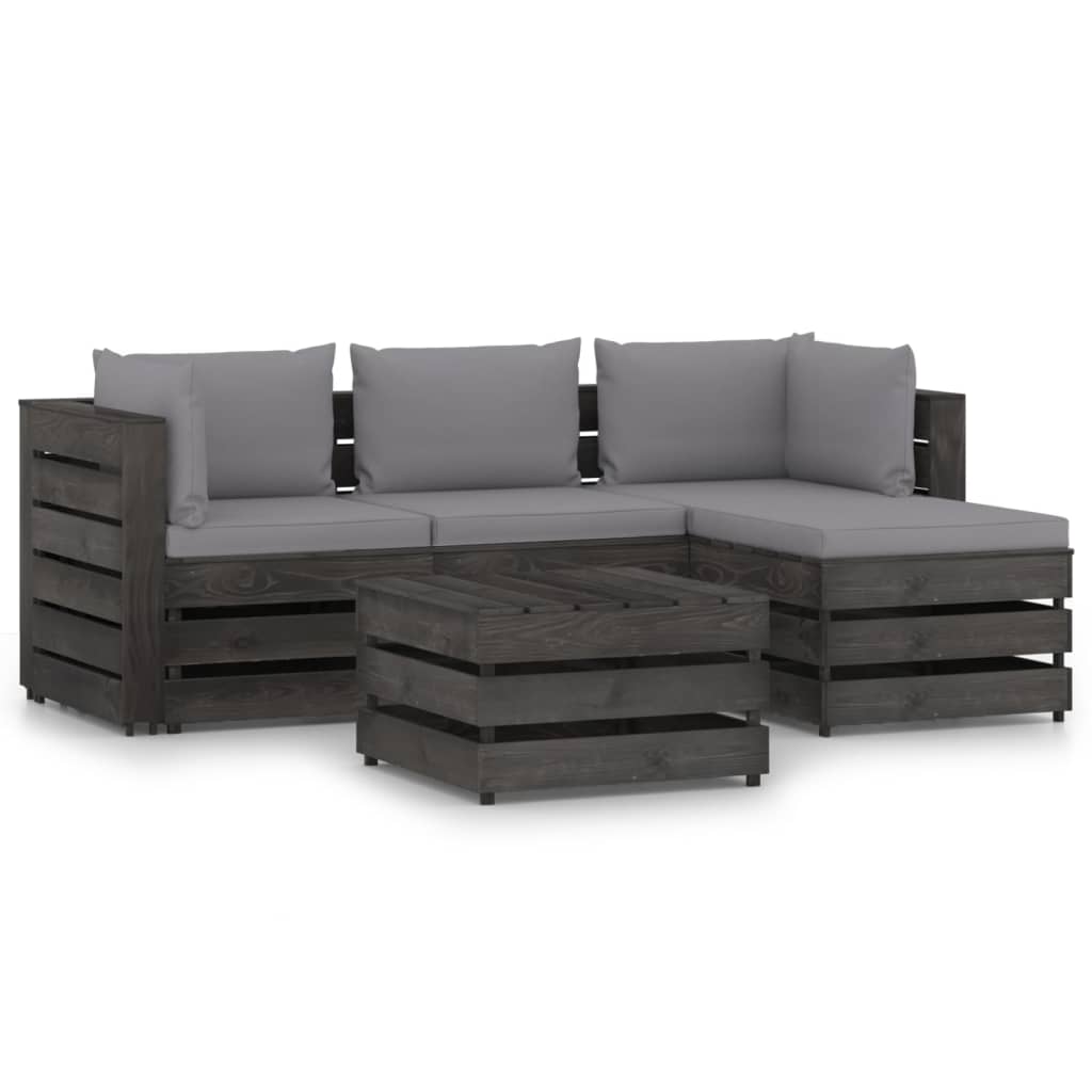 Salon de jardin 5 pcs avec coussins Bois imprégné de gris