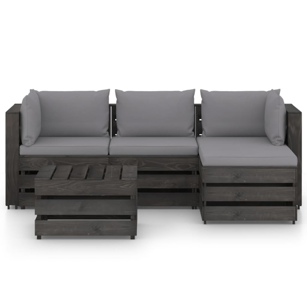 

vidaXL 5-delige Loungeset met kussens grijs geïmpregneerd hout