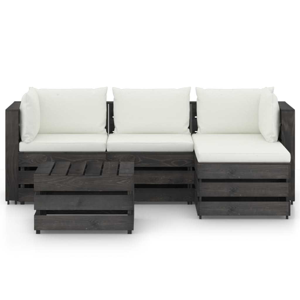 vidaXL 5 pcs conj. lounge jardim + almofadões madeira impreg. cinzento