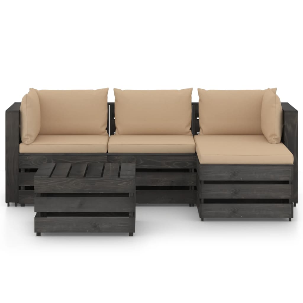 vidaXL 5 pcs conj. lounge jardim + almofadões madeira impreg. cinzento