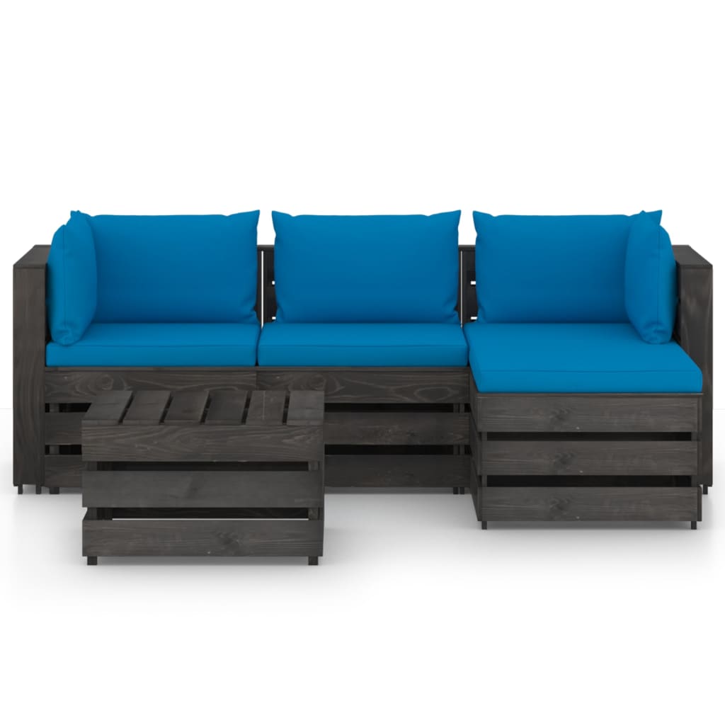 

vidaXL 5-delige Loungeset met kussens grijs geïmpregneerd hout