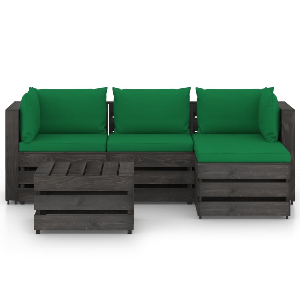 

vidaXL 5-delige Loungeset met kussens grijs geïmpregneerd hout