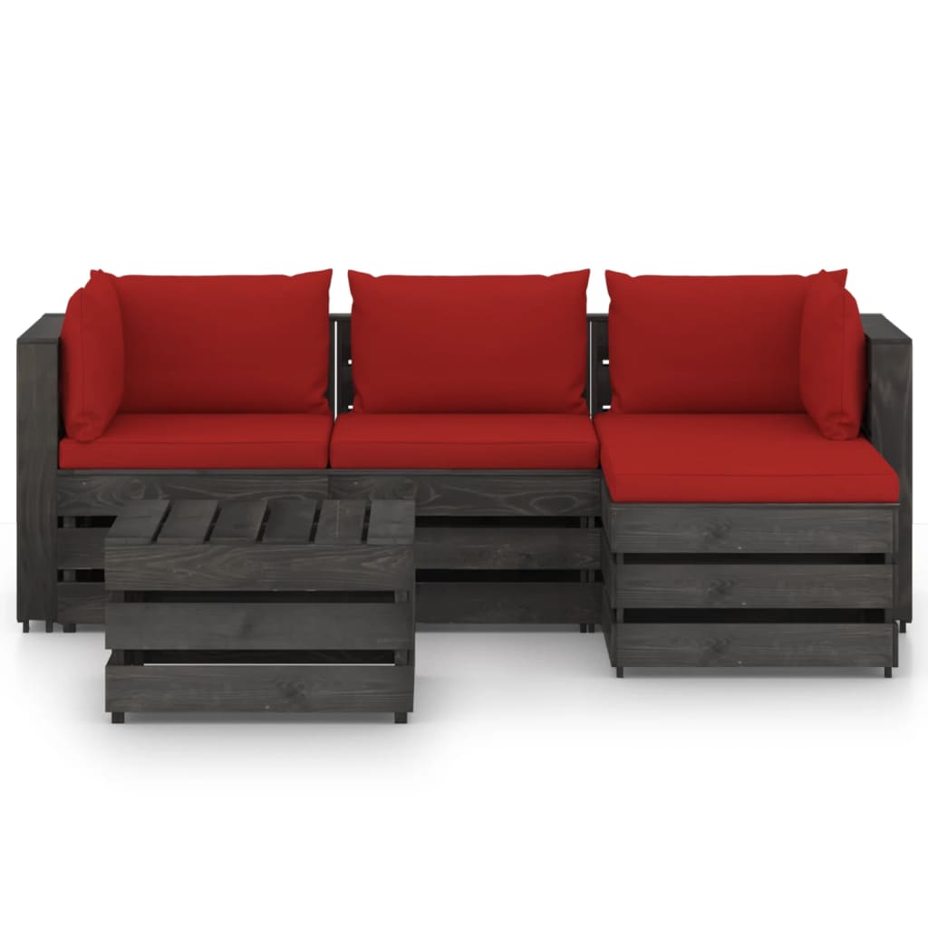 

vidaXL 5-delige Loungeset met kussens grijs geïmpregneerd hout