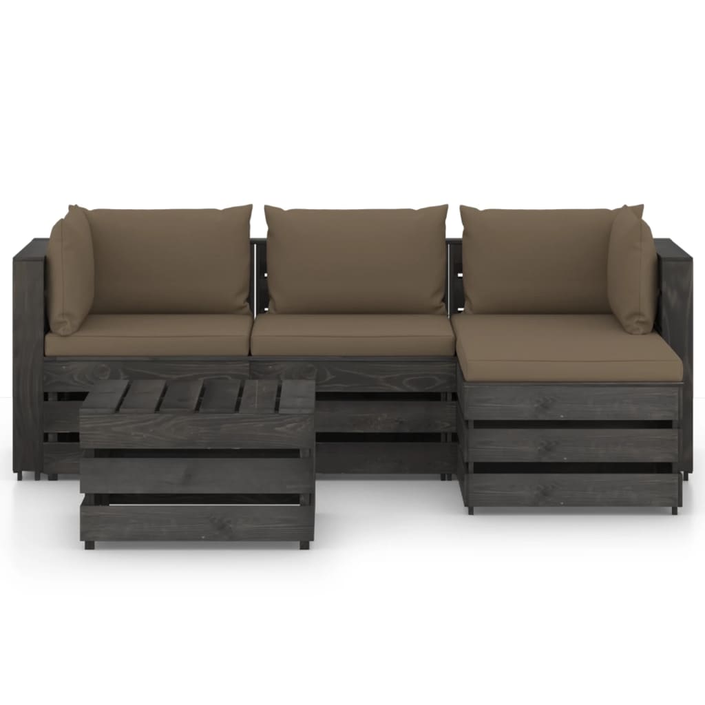 

vidaXL 5-delige Loungeset met kussens grijs geïmpregneerd hout