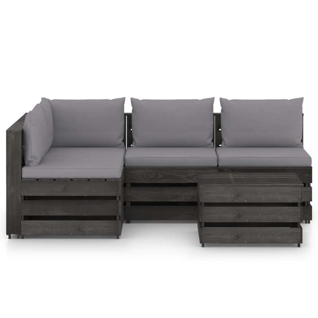 

vidaXL 5-delige Loungeset met kussens grijs geïmpregneerd hout