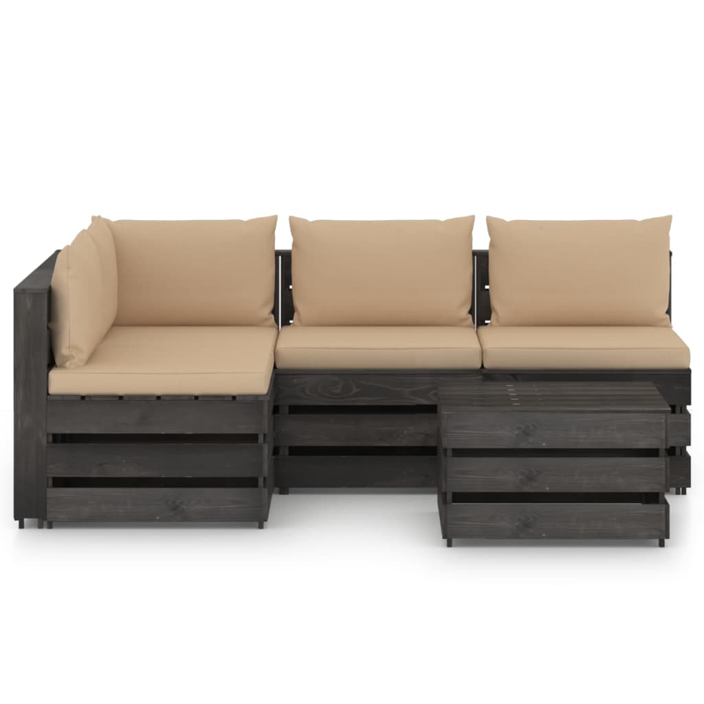 

vidaXL 5-delige Loungeset met kussens grijs geïmpregneerd hout