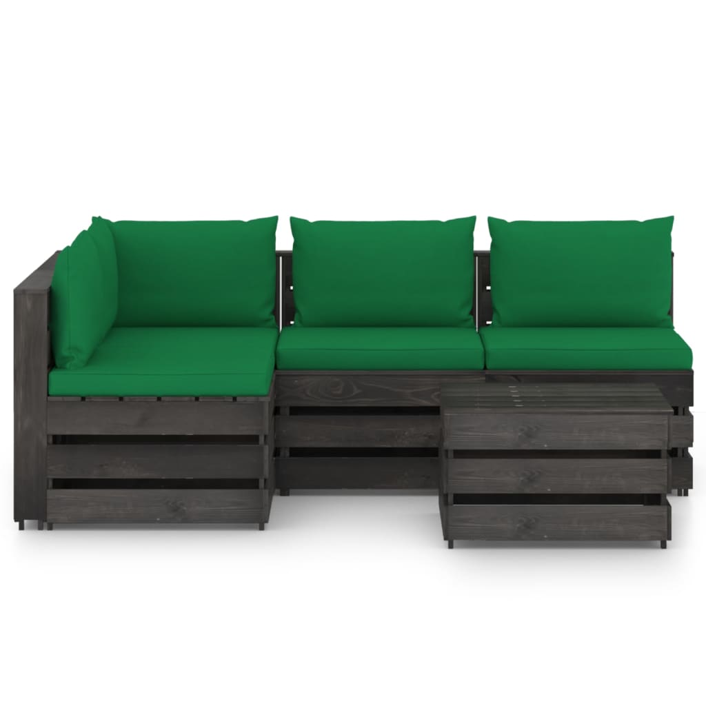 

vidaXL 5-delige Loungeset met kussens grijs geïmpregneerd hout