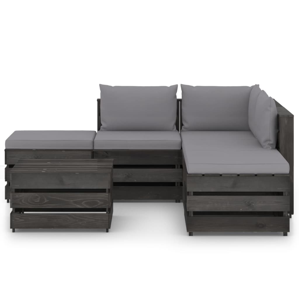 

vidaXL 6-delige Loungeset met kussens grijs geïmpregneerd hout