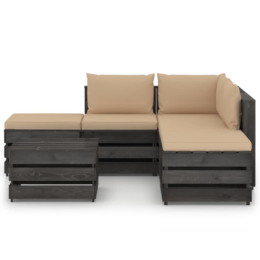

vidaXL 6-delige Loungeset met kussens grijs geïmpregneerd hout