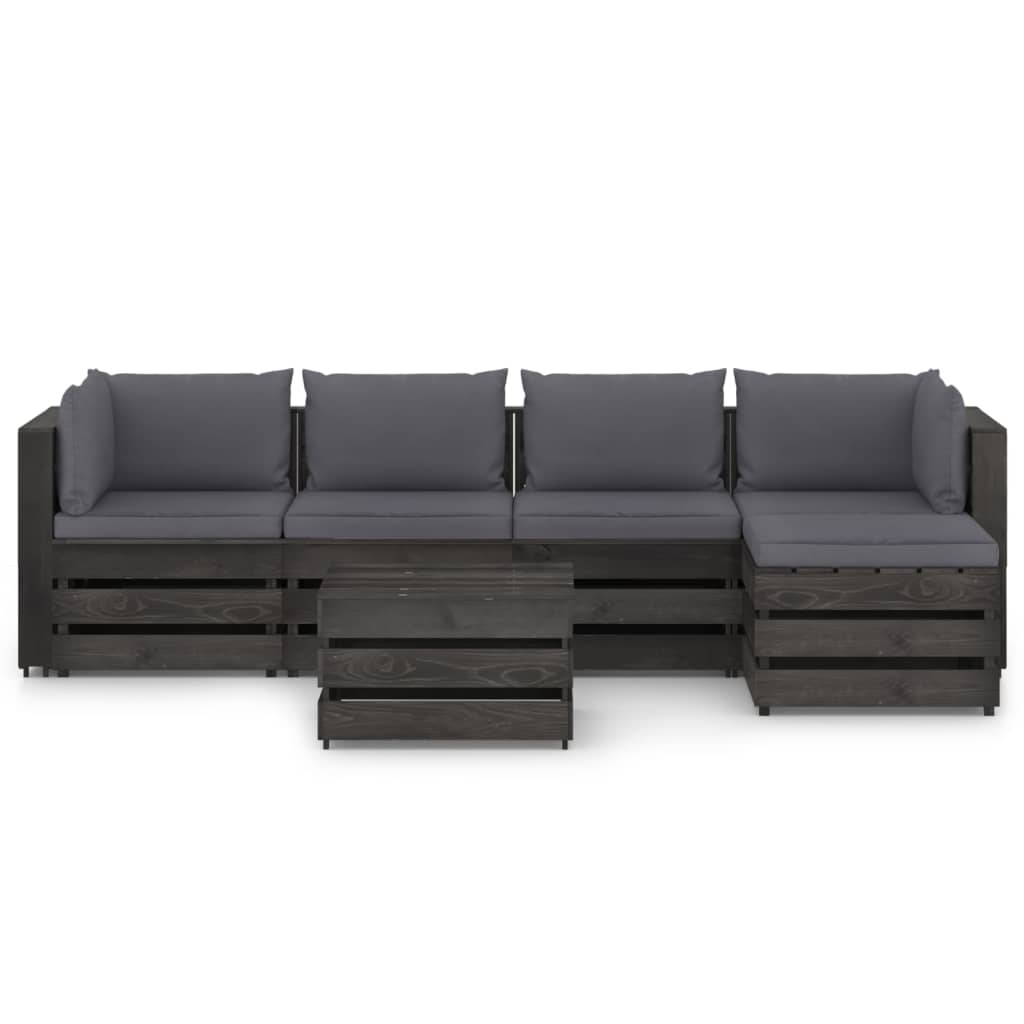 

vidaXL 6-delige Loungeset met kussens grijs geïmpregneerd hout
