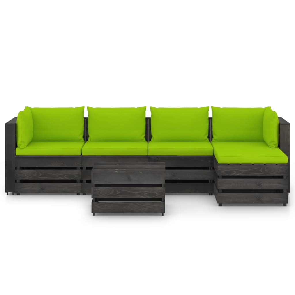 

vidaXL 6-delige Loungeset met kussens grijs geïmpregneerd hout