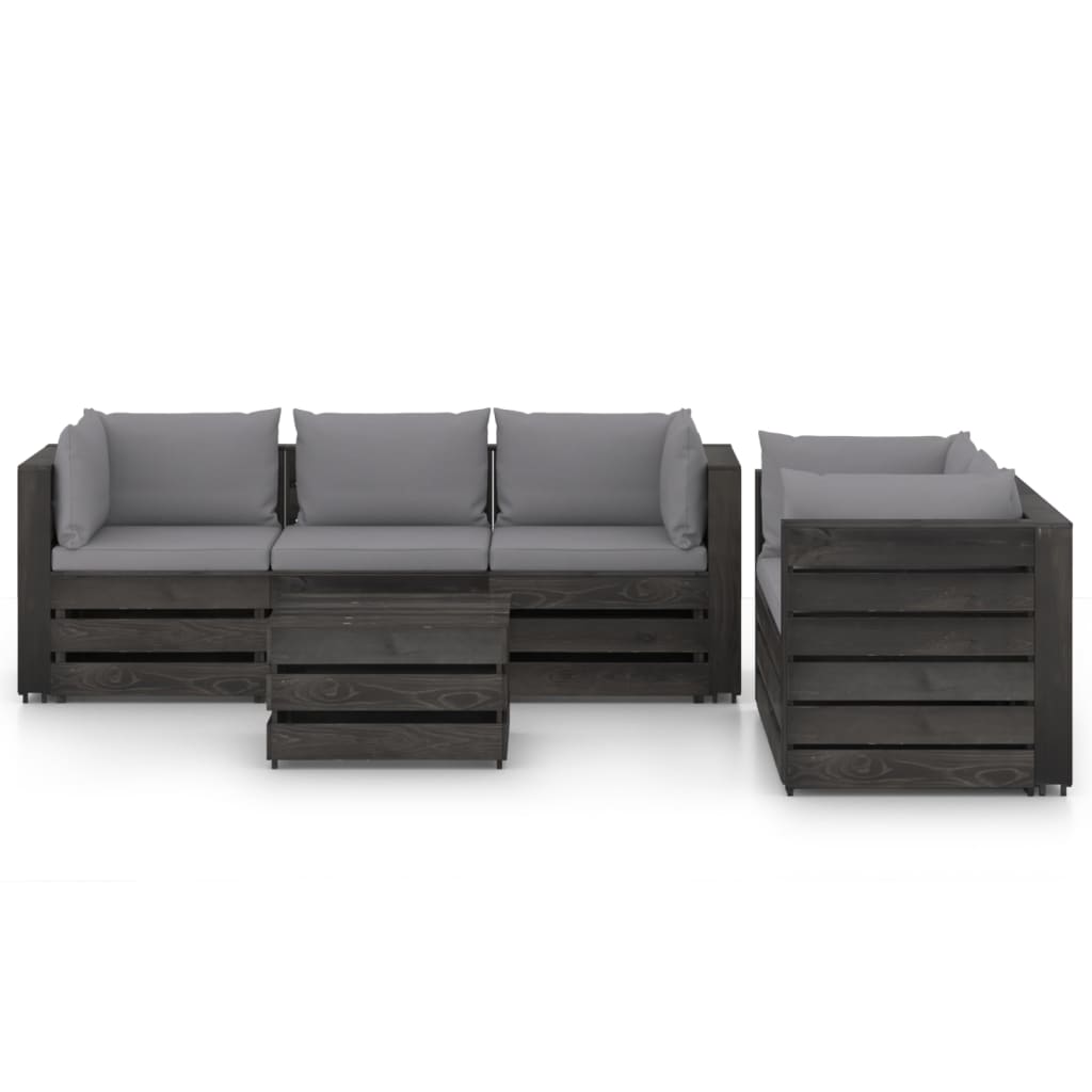 

vidaXL 6-delige Loungeset met kussens grijs geïmpregneerd hout