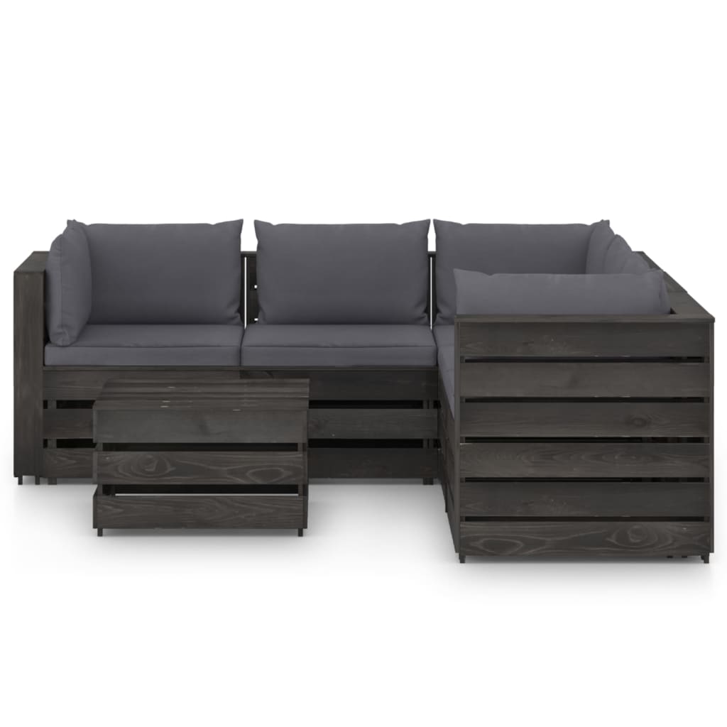 vidaXL Salon de jardin 6 pcs avec coussins Bois imprégné de gris