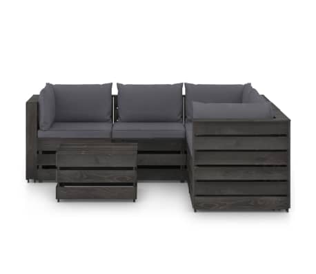 vidaXL 6 pcs conj. lounge jardim + almofadões madeira impreg. cinzento