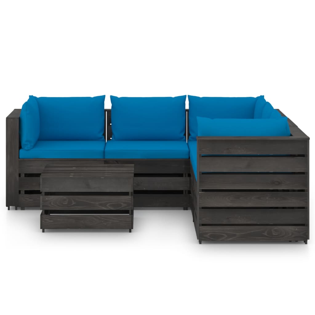 

vidaXL 6-delige Loungeset met kussens grijs geïmpregneerd hout