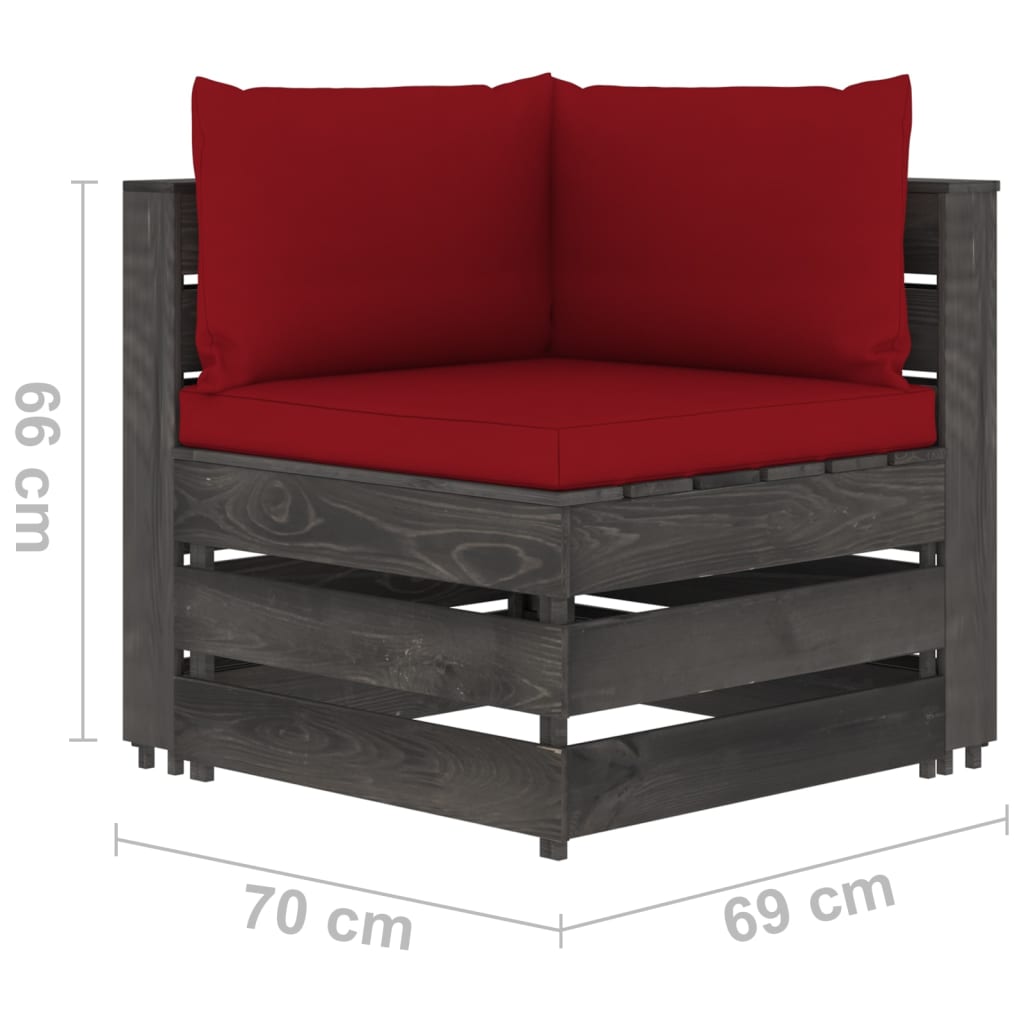 6-delige Loungeset met kussens grijs geïmpregneerd hout
