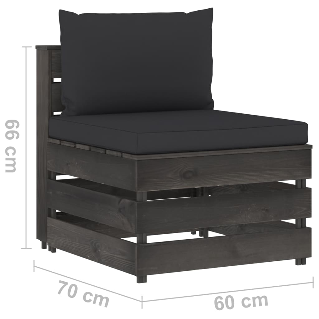  6-dielna sedacia súprava s podložkami, sivá, impregnované drevo