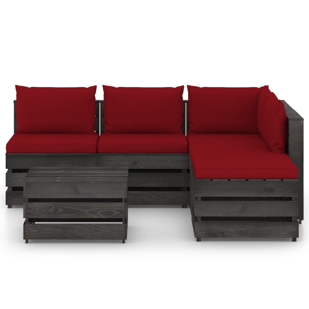 

vidaXL 6-delige Loungeset met kussens grijs geïmpregneerd hout