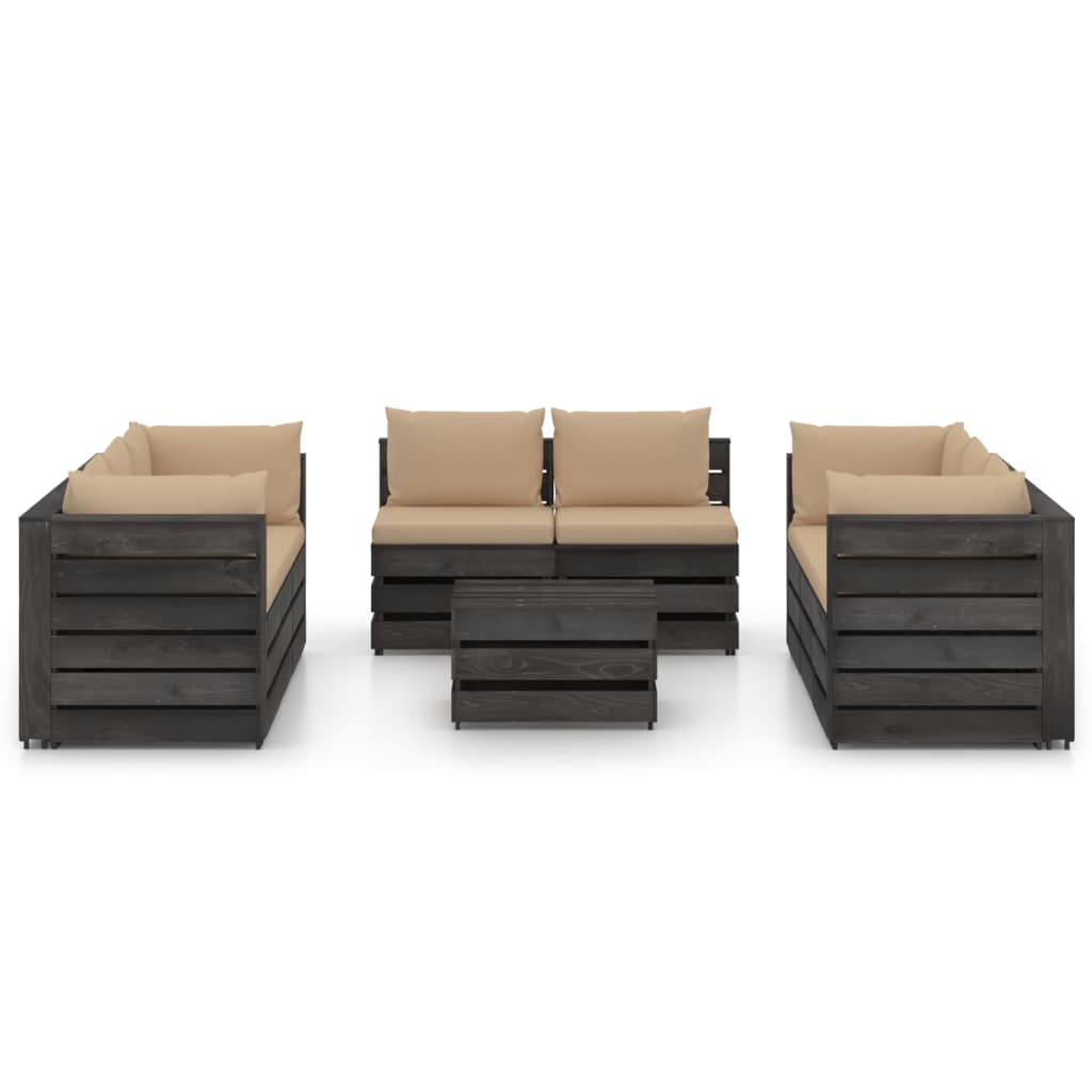 

vidaXL 9-delige Loungeset met kussens grijs geïmpregneerd hout