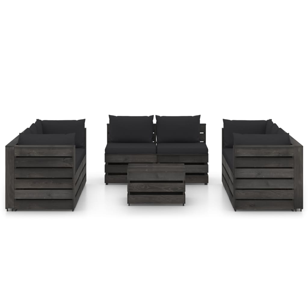 

vidaXL 9-delige Loungeset met kussens grijs geïmpregneerd hout