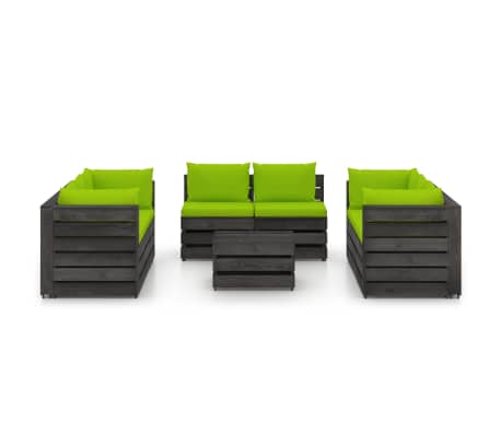 vidaXL 9-tlg. Garten-Lounge-Set mit Kissen Grau Imprägniertes Holz