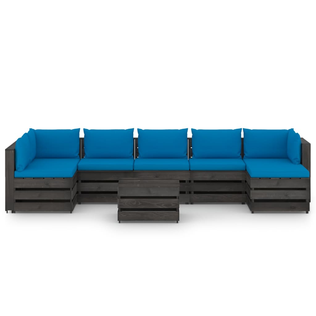

vidaXL 8-delige Loungeset met kussens grijs geïmpregneerd hout